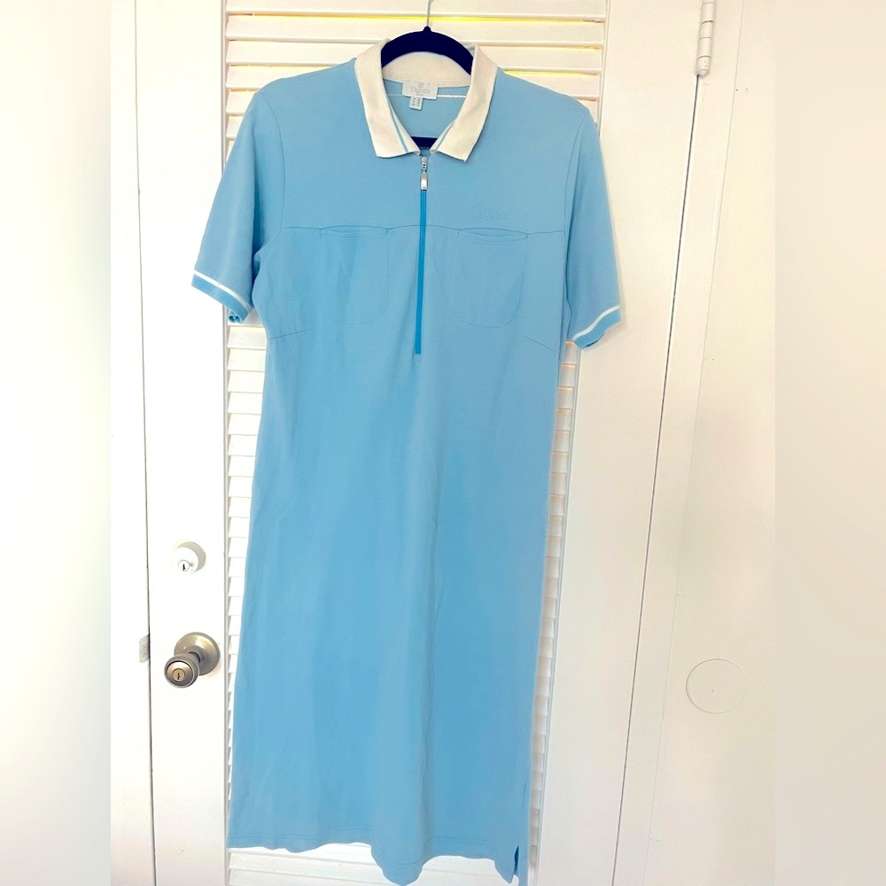 Polo dress resort style, by ELEGANCE Paris, light blue,casual luxury, European